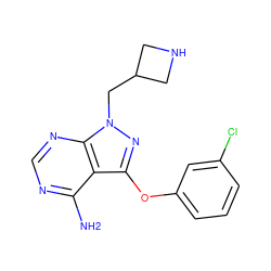 Nc1ncnc2c1c(Oc1cccc(Cl)c1)nn2CC1CNC1 ZINC001772598473