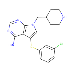 Nc1ncnc2c1c(Sc1cccc(Cl)c1)cn2CC1CCNCC1 ZINC001772627298