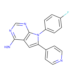 Nc1ncnc2c1cc(-c1ccncc1)n2-c1ccc(F)cc1 ZINC000013528366