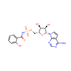 Nc1ncnc2c1ccn2[C@@H]1O[C@H](COS(=O)(=O)NC(=O)c2ccccc2O)[C@@H](O)[C@H]1O ZINC000040380057