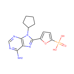 Nc1ncnc2c1nc(-c1ccc(P(=O)(O)O)o1)n2C1CCCC1 ZINC000040413641