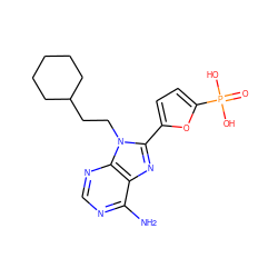 Nc1ncnc2c1nc(-c1ccc(P(=O)(O)O)o1)n2CCC1CCCCC1 ZINC000040897780