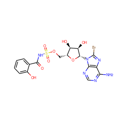 Nc1ncnc2c1nc(Br)n2[C@@H]1O[C@H](COS(=O)(=O)NC(=O)c2ccccc2O)[C@@H](O)[C@H]1O ZINC000053244066