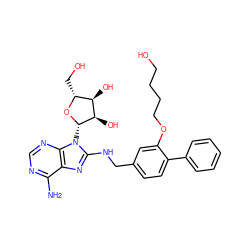 Nc1ncnc2c1nc(NCc1ccc(-c3ccccc3)c(OCCCCO)c1)n2[C@@H]1O[C@H](CO)[C@@H](O)[C@H]1O ZINC000136594116