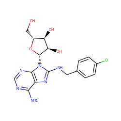 Nc1ncnc2c1nc(NCc1ccc(Cl)cc1)n2[C@@H]1O[C@H](CO)[C@@H](O)[C@H]1O ZINC000299856403