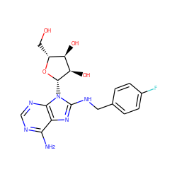 Nc1ncnc2c1nc(NCc1ccc(F)cc1)n2[C@@H]1O[C@H](CO)[C@@H](O)[C@H]1O ZINC000143746289