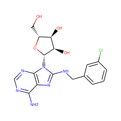 Nc1ncnc2c1nc(NCc1cccc(Cl)c1)n2[C@@H]1O[C@H](CO)[C@@H](O)[C@H]1O ZINC000299866100