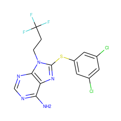 Nc1ncnc2c1nc(Sc1cc(Cl)cc(Cl)c1)n2CCC(F)(F)F ZINC000299871923