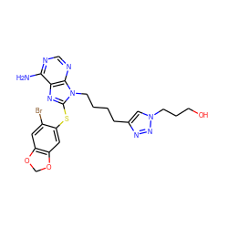 Nc1ncnc2c1nc(Sc1cc3c(cc1Br)OCO3)n2CCCCc1cn(CCCO)nn1 ZINC000058541455