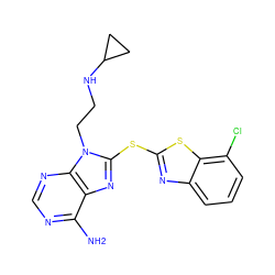 Nc1ncnc2c1nc(Sc1nc3cccc(Cl)c3s1)n2CCNC1CC1 ZINC000014974523