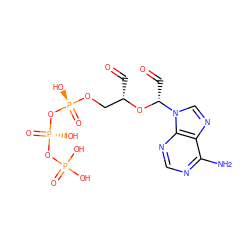 Nc1ncnc2c1ncn2[C@@H](C=O)O[C@@H](C=O)CO[P@@](=O)(O)O[P@@](=O)(O)OP(=O)(O)O ZINC000025781612