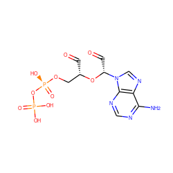 Nc1ncnc2c1ncn2[C@@H](C=O)O[C@@H](C=O)CO[P@@](=O)(O)OP(=O)(O)O ZINC000025761391