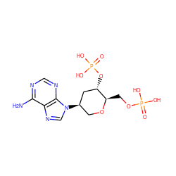 Nc1ncnc2c1ncn2[C@@H]1CO[C@H](COP(=O)(O)O)[C@@H](OP(=O)(O)O)C1 ZINC000013797184