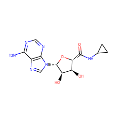 Nc1ncnc2c1ncn2[C@@H]1O[C@H](C(=O)NC2CC2)[C@@H](O)[C@H]1O ZINC000004475116