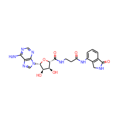 Nc1ncnc2c1ncn2[C@@H]1O[C@H](C(=O)NCCC(=O)Nc2cccc3c2CNC3=O)[C@@H](O)[C@H]1O ZINC000013588320