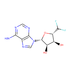 Nc1ncnc2c1ncn2[C@@H]1O[C@H](C(F)F)[C@@H](O)[C@H]1O ZINC000013544393