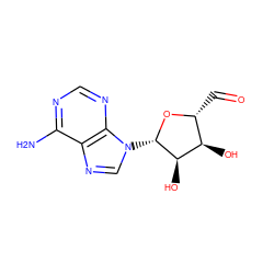 Nc1ncnc2c1ncn2[C@@H]1O[C@H](C=O)[C@@H](O)[C@H]1O ZINC000004099141