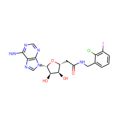 Nc1ncnc2c1ncn2[C@@H]1O[C@H](CC(=O)NCc2cccc(I)c2Cl)[C@@H](O)[C@H]1O ZINC000049774565