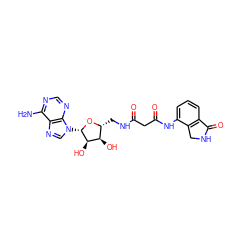 Nc1ncnc2c1ncn2[C@@H]1O[C@H](CNC(=O)CC(=O)Nc2cccc3c2CNC3=O)[C@@H](O)[C@H]1O ZINC000013588321