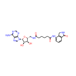 Nc1ncnc2c1ncn2[C@@H]1O[C@H](CNC(=O)CCCCC(=O)Nc2cccc3c2CNC3=O)[C@@H](O)[C@H]1O ZINC000049774427