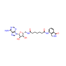 Nc1ncnc2c1ncn2[C@@H]1O[C@H](CNC(=O)CCCCCC(=O)Nc2cccc3c2CNC3=O)[C@@H](O)[C@H]1O ZINC000049774302