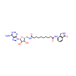 Nc1ncnc2c1ncn2[C@@H]1O[C@H](CNC(=O)CCCCCCCCC(=O)Nc2cccc3c2CNC3=O)[C@@H](O)[C@H]1O ZINC000049792800