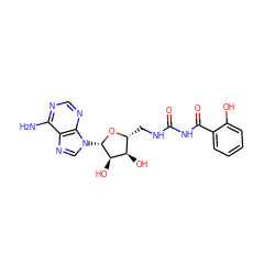 Nc1ncnc2c1ncn2[C@@H]1O[C@H](CNC(=O)NC(=O)c2ccccc2O)[C@@H](O)[C@H]1O ZINC000028866076