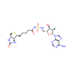 Nc1ncnc2c1ncn2[C@@H]1O[C@H](CNS(=O)(=O)NC(=O)CCCC[C@@H]2SC[C@@H]3NC(=O)N[C@H]23)[C@@H](O)[C@H]1F ZINC000263621265