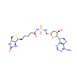 Nc1ncnc2c1ncn2[C@@H]1O[C@H](CNS(=O)(=O)NC(=O)CCCC[C@@H]2SC[C@@H]3NC(=O)N[C@H]23)C[C@H]1O ZINC000263620341