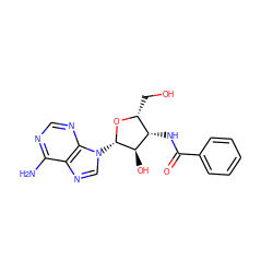 Nc1ncnc2c1ncn2[C@@H]1O[C@H](CO)[C@H](NC(=O)c2ccccc2)[C@H]1O ZINC000013766366