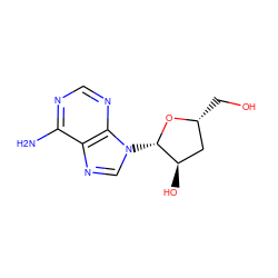 Nc1ncnc2c1ncn2[C@@H]1O[C@H](CO)C[C@H]1O ZINC000001319796