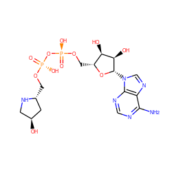 Nc1ncnc2c1ncn2[C@@H]1O[C@H](CO[P@@](=O)(O)O[P@@](=O)(O)OC[C@@H]2C[C@@H](O)CN2)[C@@H](O)[C@H]1O ZINC000049785398