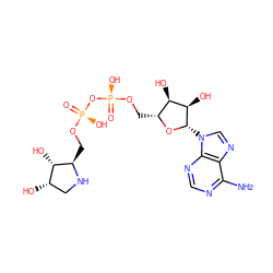 Nc1ncnc2c1ncn2[C@@H]1O[C@H](CO[P@@](=O)(O)O[P@](=O)(O)OC[C@H]2NC[C@H](O)[C@@H]2O)[C@@H](O)[C@H]1O ZINC000016052290