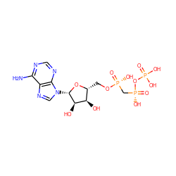 Nc1ncnc2c1ncn2[C@@H]1O[C@H](CO[P@](=O)(O)C[P@@](=O)(O)OP(=O)(O)O)[C@@H](O)[C@H]1O ZINC000008295117