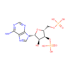 Nc1ncnc2c1ncn2[C@@H]1O[C@H](COP(=O)(O)O)[C@@H](OP(=O)(O)O)[C@H]1O ZINC000004228234