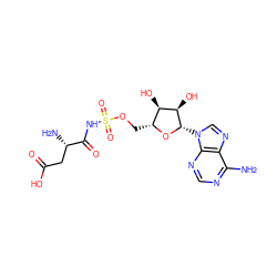 Nc1ncnc2c1ncn2[C@@H]1O[C@H](COS(=O)(=O)NC(=O)[C@@H](N)CC(=O)O)[C@@H](O)[C@H]1O ZINC000014967079