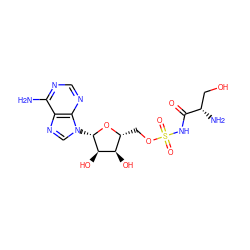 Nc1ncnc2c1ncn2[C@@H]1O[C@H](COS(=O)(=O)NC(=O)[C@@H](N)CO)[C@@H](O)[C@H]1O ZINC000013542770