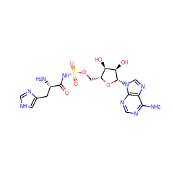 Nc1ncnc2c1ncn2[C@@H]1O[C@H](COS(=O)(=O)NC(=O)[C@@H](N)Cc2c[nH]cn2)[C@@H](O)[C@H]1O ZINC000029486835