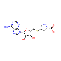 Nc1ncnc2c1ncn2[C@@H]1O[C@H](CS[C@@H]2CN[C@H](C(=O)O)C2)[C@@H](O)[C@H]1O ZINC000049000231