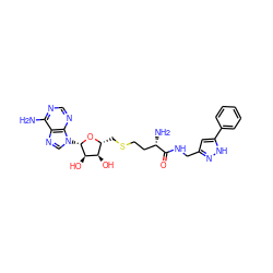 Nc1ncnc2c1ncn2[C@@H]1O[C@H](CSCC[C@H](N)C(=O)NCc2cc(-c3ccccc3)[nH]n2)[C@@H](O)[C@H]1O ZINC000299858397