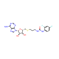 Nc1ncnc2c1ncn2[C@@H]1O[C@H](CSCCCNC(=O)Nc2ccc(F)cc2F)[C@@H](O)[C@H]1O ZINC000095557569