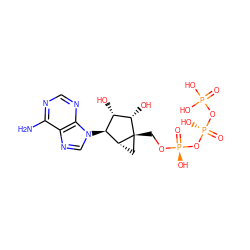 Nc1ncnc2c1ncn2[C@H]1[C@H](O)[C@H](O)[C@]2(CO[P@@](=O)(O)O[P@@](=O)(O)OP(=O)(O)O)C[C@H]12 ZINC000095552730