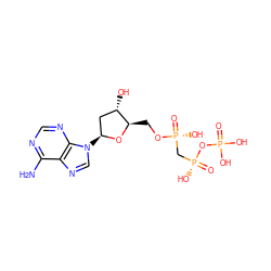 Nc1ncnc2c1ncn2[C@H]1C[C@H](O)[C@@H](CO[P@](=O)(O)C[P@@](=O)(O)OP(=O)(O)O)O1 ZINC000034624495