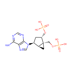 Nc1ncnc2c1ncn2[C@H]1C[C@H](OP(=O)(O)O)[C@@]2(COP(=O)(O)O)C[C@@H]12 ZINC000027406898