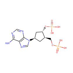 Nc1ncnc2c1ncn2[C@H]1C[C@H](OP(=O)(O)O)[C@@H](COP(=O)(O)O)C1 ZINC000013797175