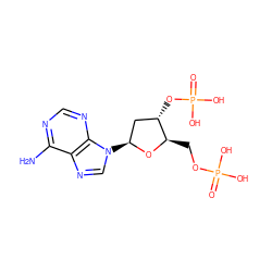 Nc1ncnc2c1ncn2[C@H]1C[C@H](OP(=O)(O)O)[C@@H](COP(=O)(O)O)O1 ZINC000013538463