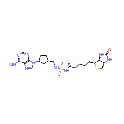 Nc1ncnc2c1ncn2[C@H]1CC[C@@H](CNS(=O)(=O)NC(=O)CCCC[C@@H]2SC[C@@H]3NC(=O)N[C@H]23)C1 ZINC000263621207