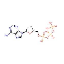 Nc1ncnc2c1ncn2[C@H]1CC[C@@H](CO[P@](=O)(O)O[P@@](=O)(O)OP(=O)(O)O)O1 ZINC000012501706