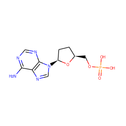 Nc1ncnc2c1ncn2[C@H]1CC[C@@H](COP(=O)(O)O)O1 ZINC000001610956