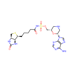 Nc1ncnc2c1ncn2[C@H]1CNC[C@@H](COS(=O)(=O)NC(=O)CCCC[C@@H]2SC[C@@H]3NC(=O)N[C@H]23)O1 ZINC000263620548